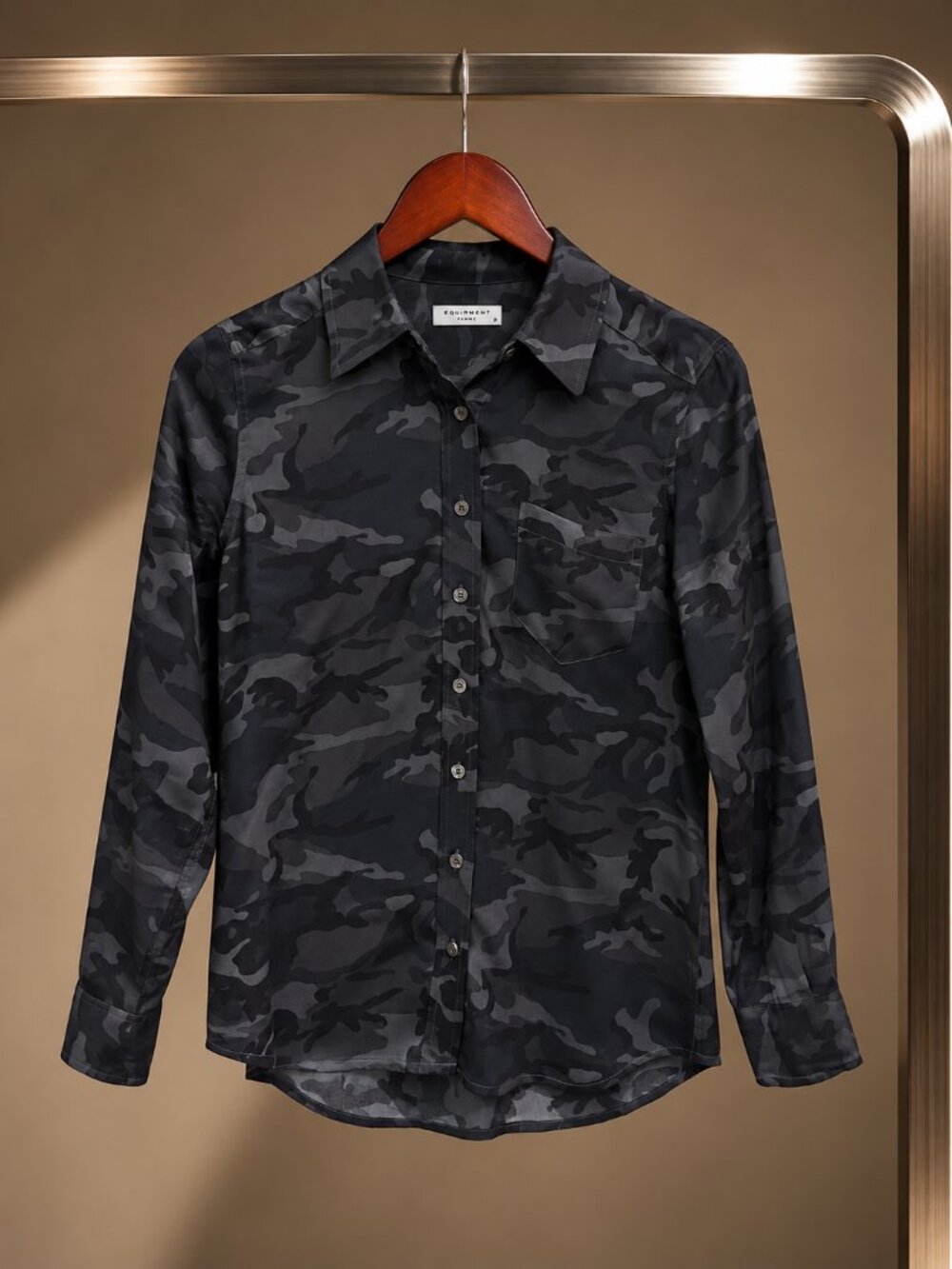 Equipment Femme Black Grey Camo Silk Button Down Shirt Long Sleeve Pocket XS